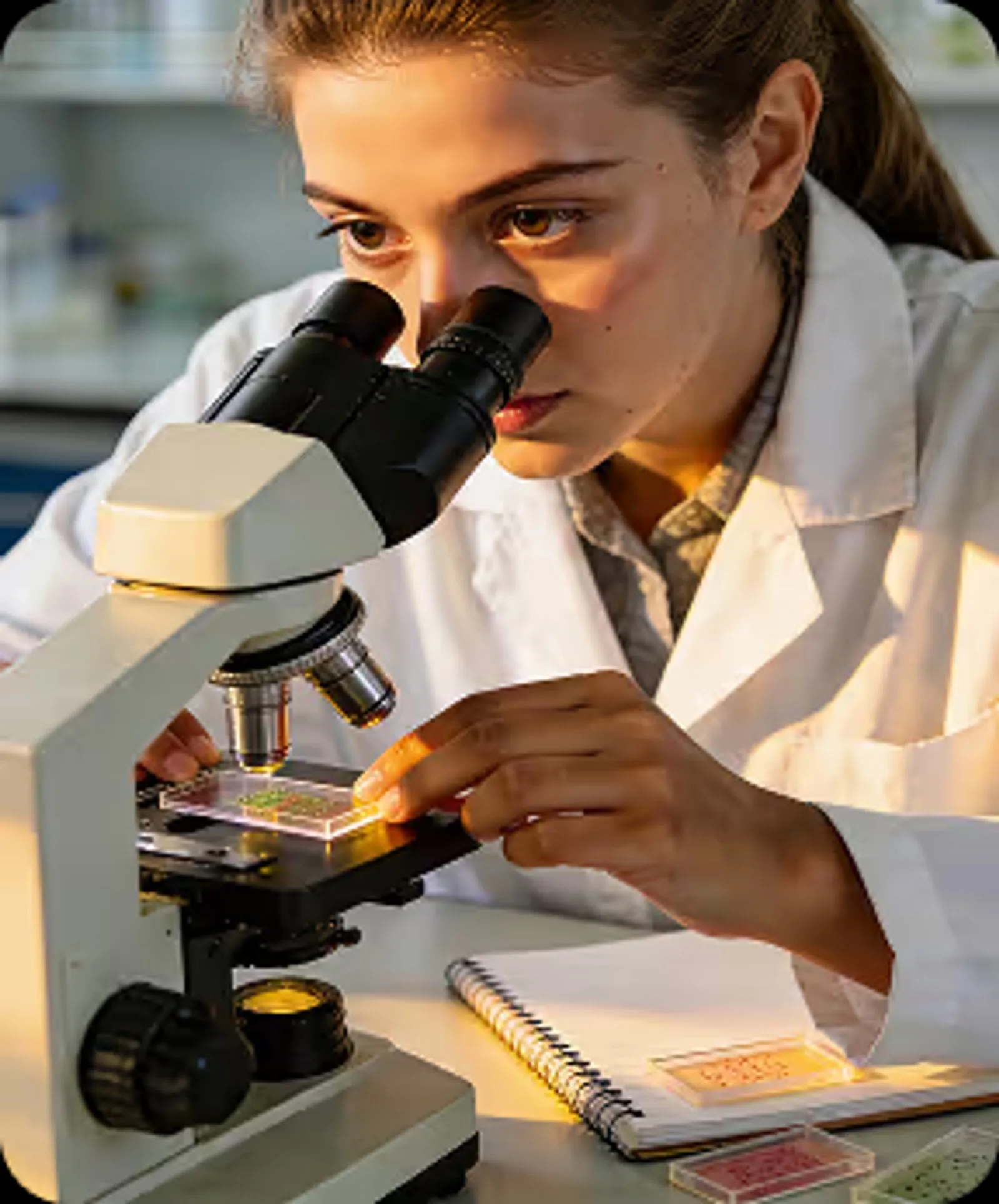 Stetho student at a microscope